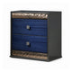 3pc King Bedroom Set, Ash Gray, Indigo Blue, Chrome Wood, 2 Nightstands