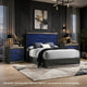 3pc King Bedroom Set, Ash Gray, Indigo Blue, Chrome Wood, 2 Nightstands