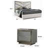 2pc King Bedroom Set, Gray, Silver Wood, Nightstand