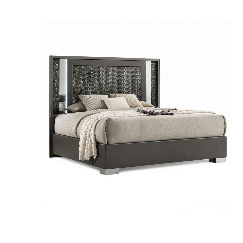 3pc King Bedroom Set, Dark Gray, Taupe Gray, White Wood, 2 Nightstands