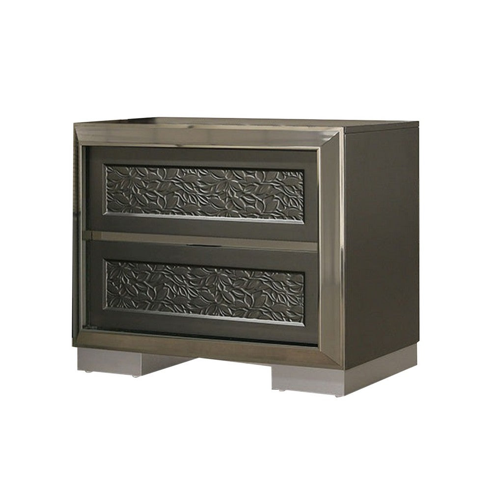 3pc King Bedroom Set, Dark Gray, Taupe Gray, White Wood, 2 Nightstands