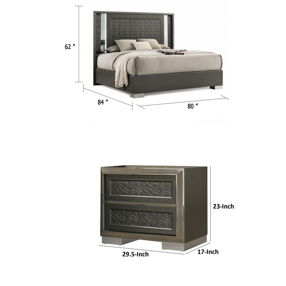 3pc King Bedroom Set, Dark Gray, Taupe Gray, White Wood, 2 Nightstands