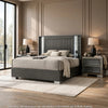 3pc King Bedroom Set, Dark Gray, Taupe Gray, White Wood, 2 Nightstands