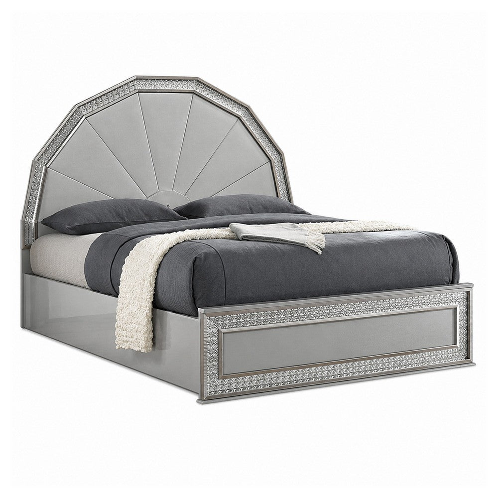 2pc King Bedroom Set, Metallic Gray, Silver Wood, Nightstand