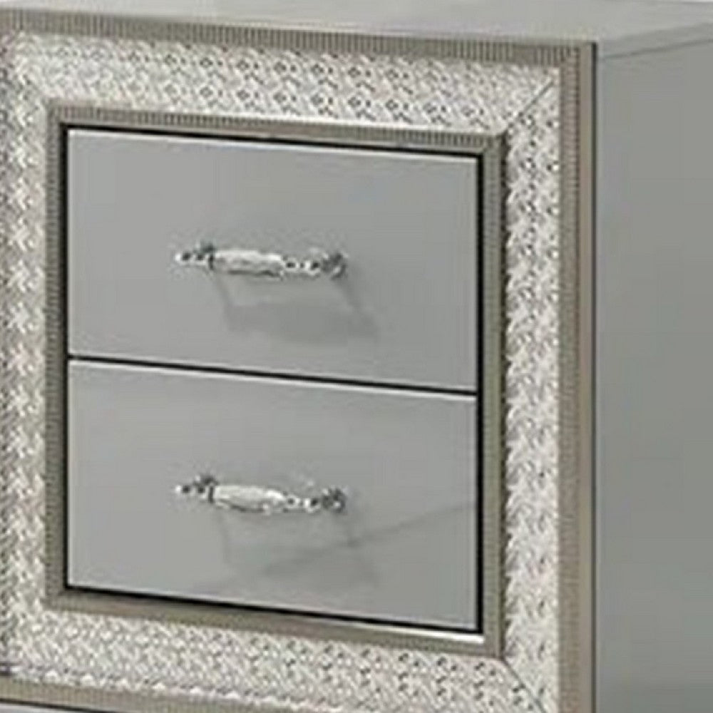 2pc King Bedroom Set, Metallic Gray, Silver Wood, Nightstand