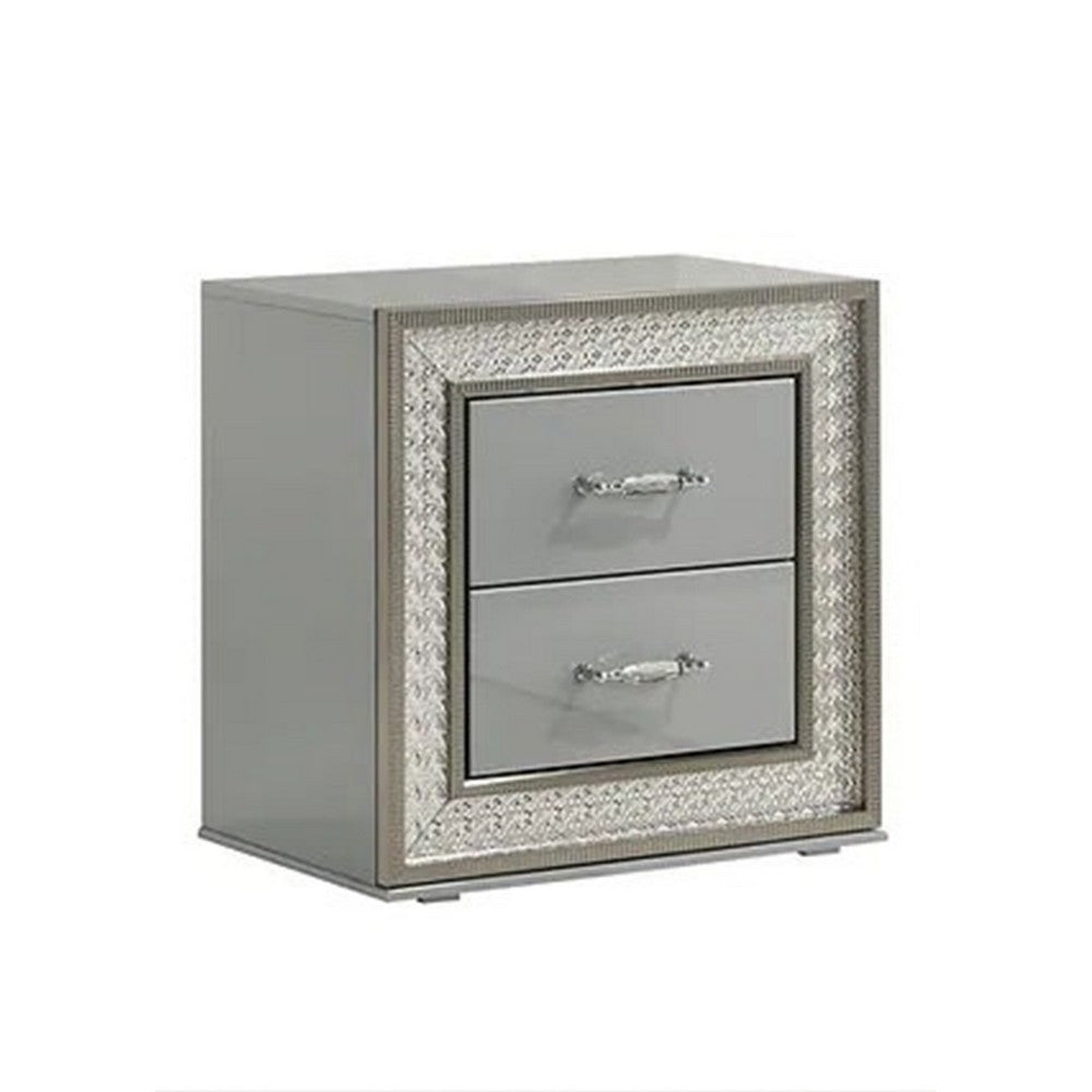 3pc King Bedroom Set, Metallic Gray, Silver Wood, 2 Nightstands