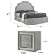 3pc King Bedroom Set, Metallic Gray, Silver Wood, 2 Nightstands