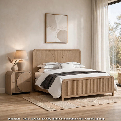 2pc King Bedroom Set, Natural Brown Wood, Nightstand