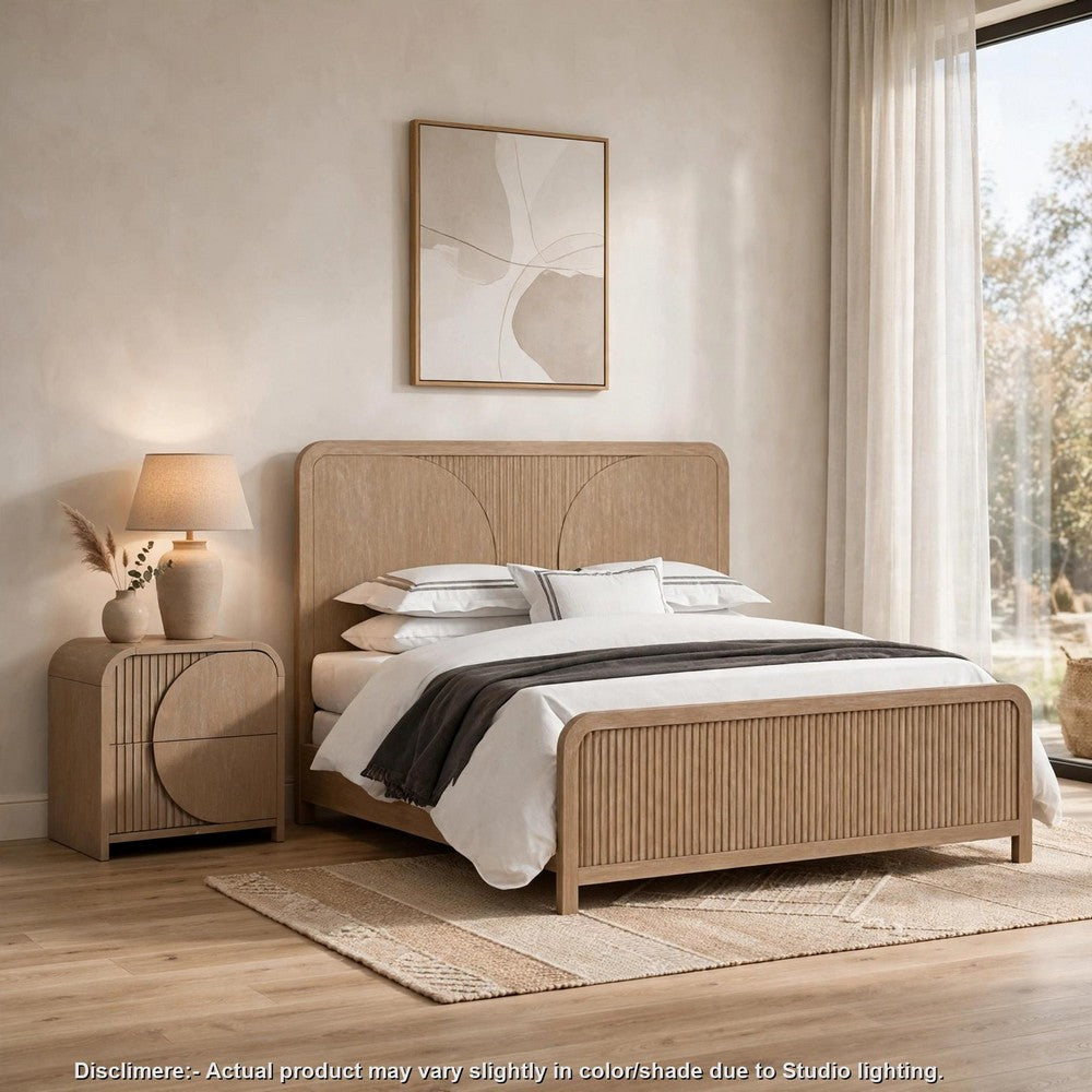 2pc King Bedroom Set, Natural Brown Wood, Nightstand