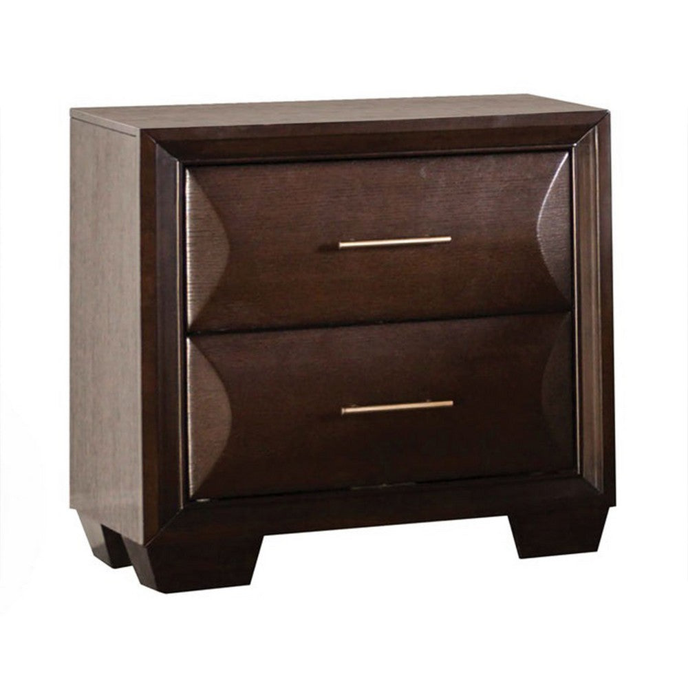 2pc King Bedroom Set, Espresso Brown, Gold Wood, Nightstand