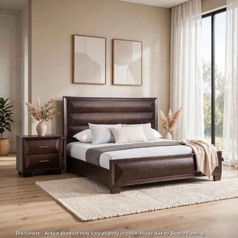 2pc King Bedroom Set, Espresso Brown, Gold Wood, Nightstand