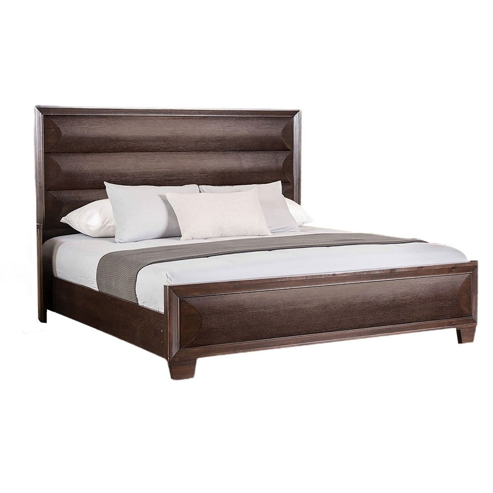 3pc King Bedroom Set, Espresso Brown, Gold Wood, 2 Nightstands