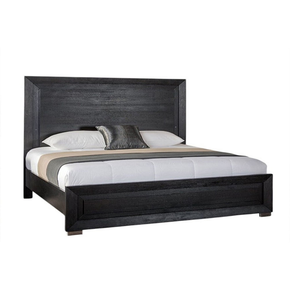 2pc King Bedroom Set, Black, Chrome, Nickel Wood, Nightstand