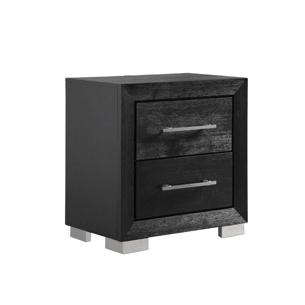 2pc King Bedroom Set, Black, Chrome, Nickel Wood, Nightstand