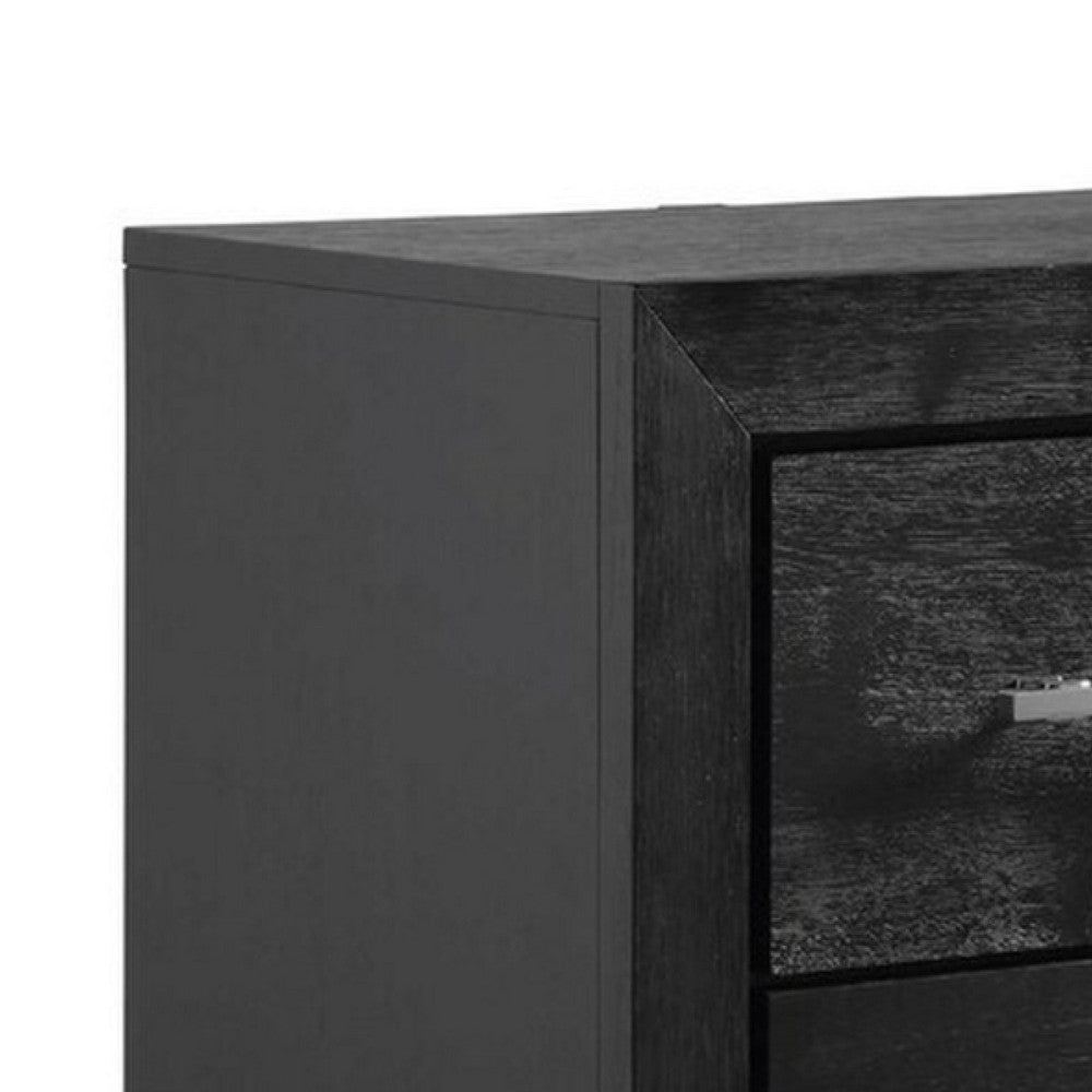 2pc King Bedroom Set, Black, Chrome, Nickel Wood, Nightstand