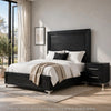 2pc King Bedroom Set, Black, Chrome, Nickel Wood, Nightstand