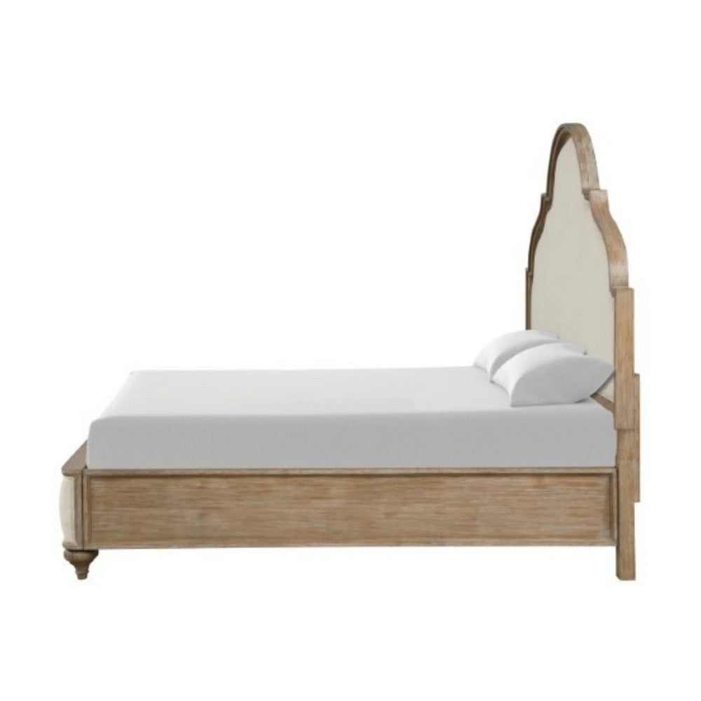 2pc King Bedroom Set, Rustic Oak Brown, Ivory, Gold Wood, Nightstand