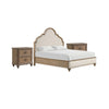 3pc King Bedroom Set, Rustic Oak Brown, Ivory, Gold Wood, 2 Nightstands