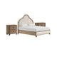 3pc King Bedroom Set, Rustic Oak Brown, Ivory, Gold Wood, 2 Nightstands