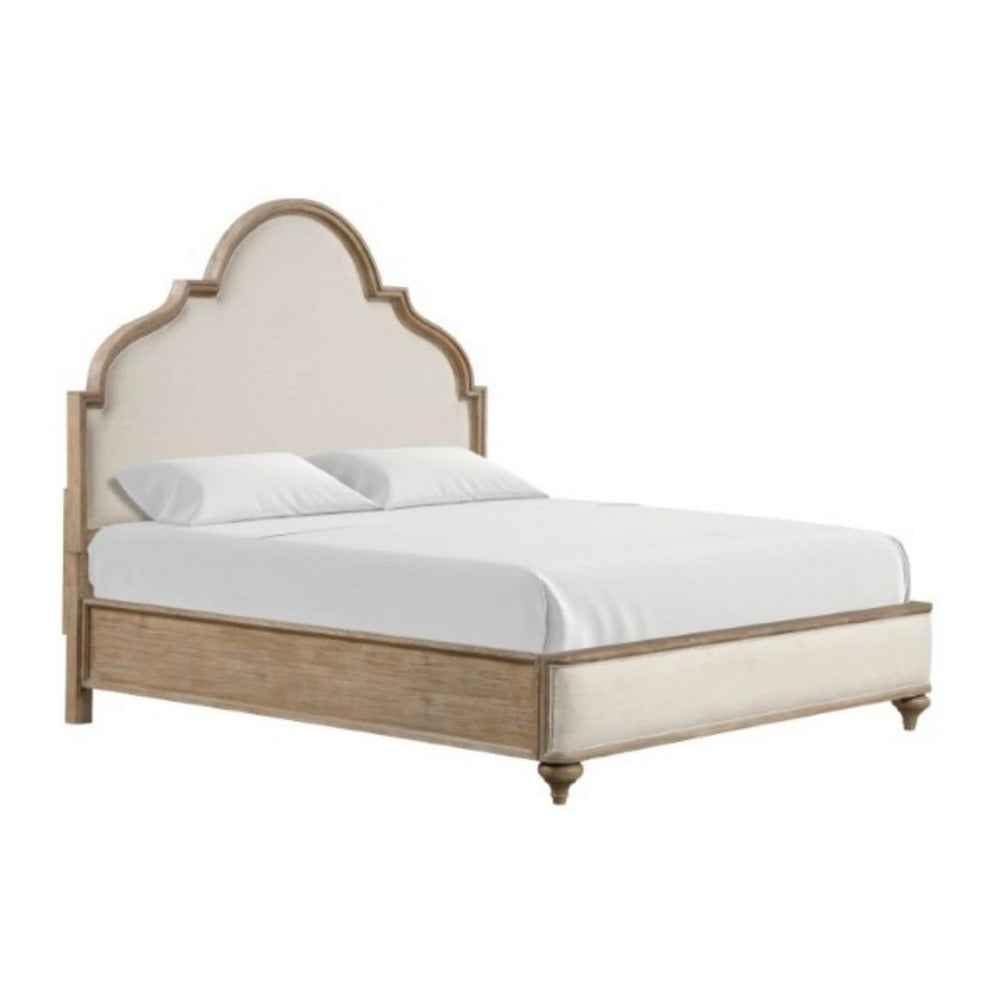 3pc King Bedroom Set, Rustic Oak Brown, Ivory, Gold Wood, 2 Nightstands