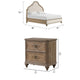 3pc King Bedroom Set, Rustic Oak Brown, Ivory, Gold Wood, 2 Nightstands