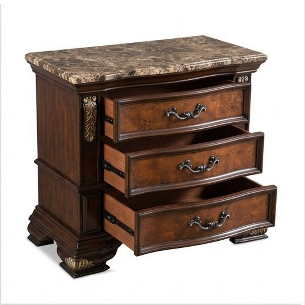 2pc King Bedroom Set, Cherry Brown, Oak Brown, Gold, Bronze Wood, Nightstand