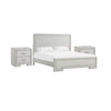 3pc King Bedroom Set, Rustic White, White, Nickel Wood, 2 Nightstands