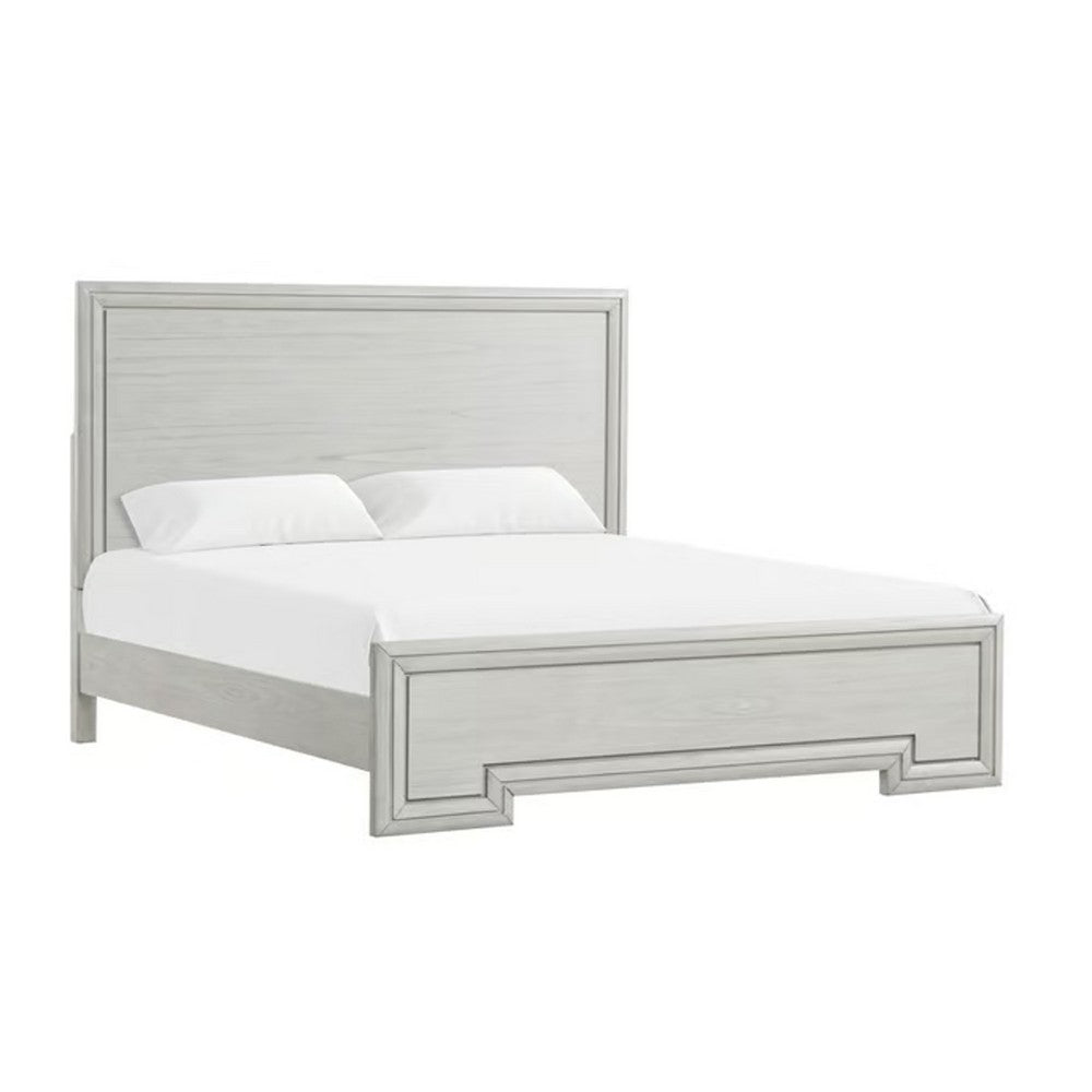 3pc King Bedroom Set, Rustic White, White, Nickel Wood, 2 Nightstands