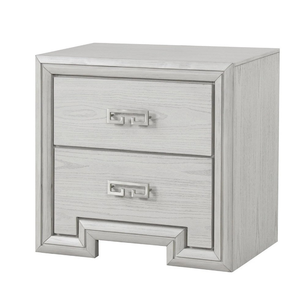 3pc King Bedroom Set, Rustic White, White, Nickel Wood, 2 Nightstands