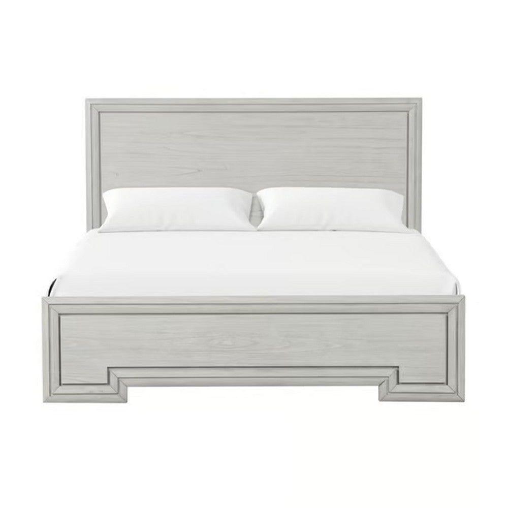 3pc King Bedroom Set, Rustic White, White, Nickel Wood, 2 Nightstands
