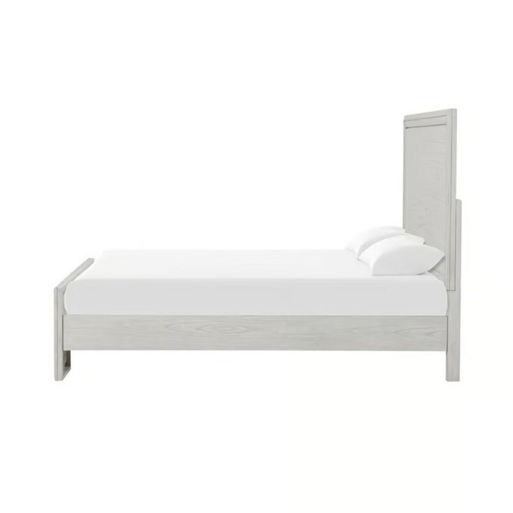 3pc King Bedroom Set, Rustic White, White, Nickel Wood, 2 Nightstands