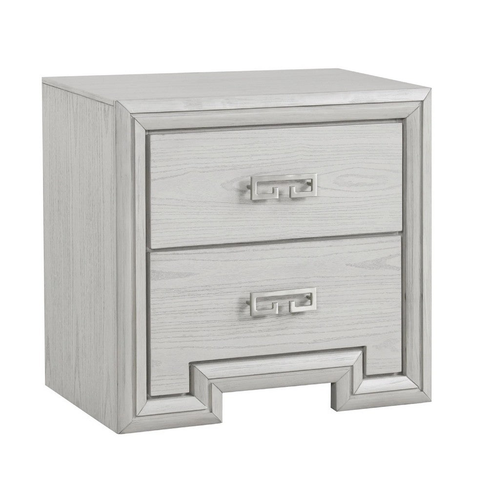 3pc King Bedroom Set, Rustic White, White, Nickel Wood, 2 Nightstands
