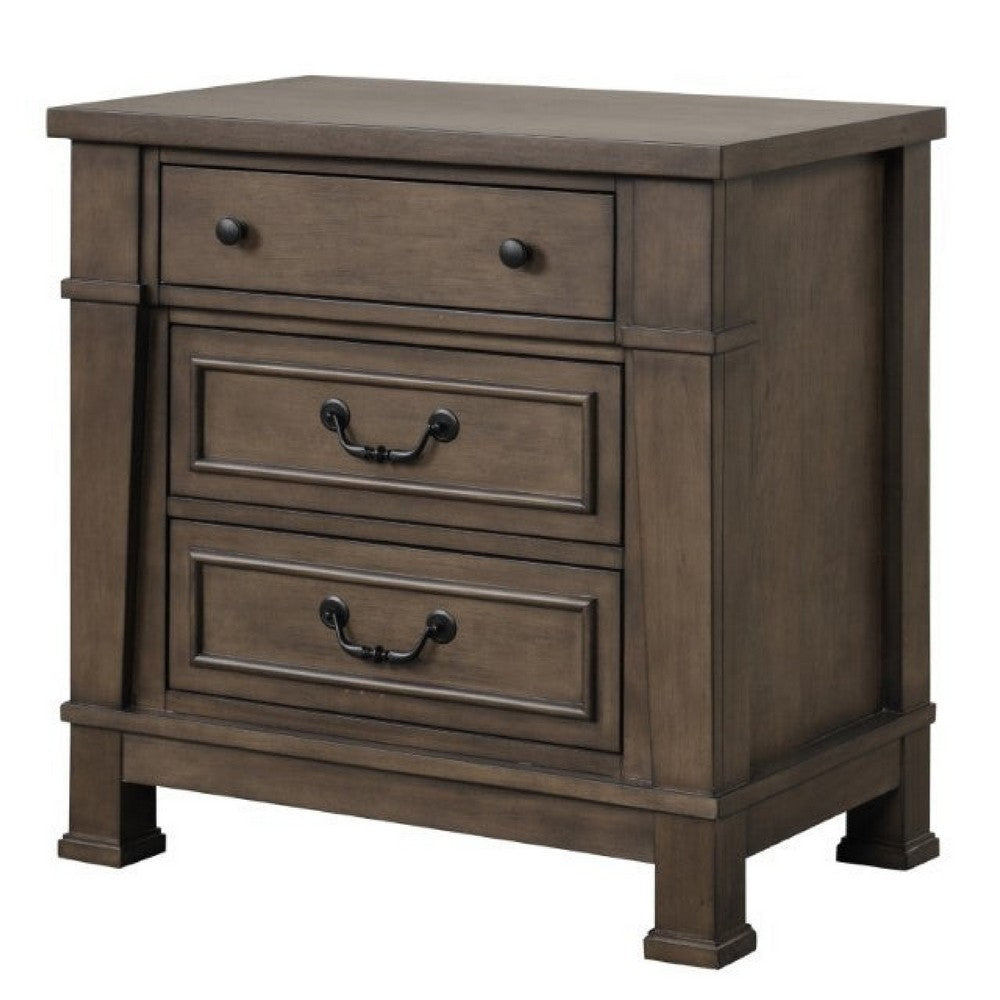 3pc King Bedroom Set, Walnut Brown, Black Wood, 2 Nightstands
