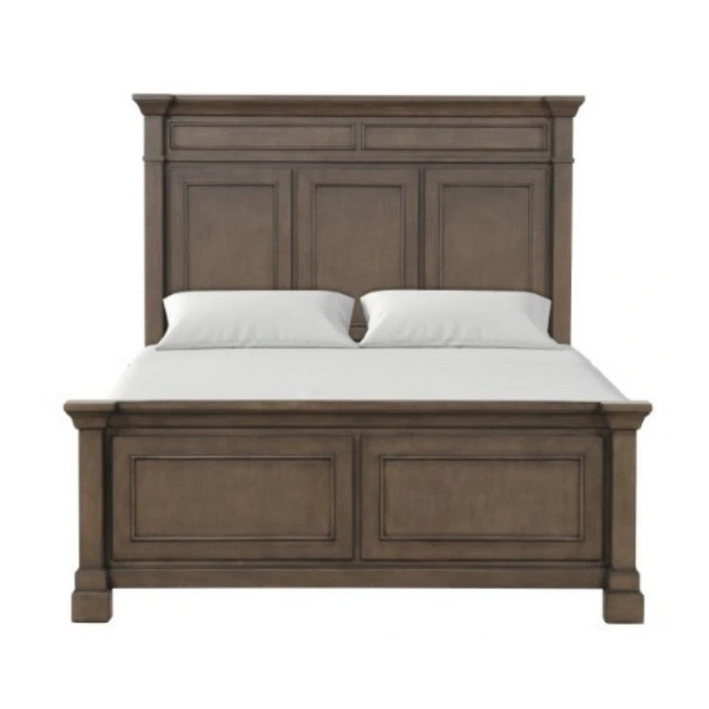 3pc King Bedroom Set, Walnut Brown, Black Wood, 2 Nightstands