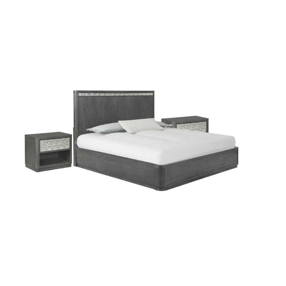 3pc King Bedroom Set | Ash Gray | Chrome Wood | 2 Nightst&s