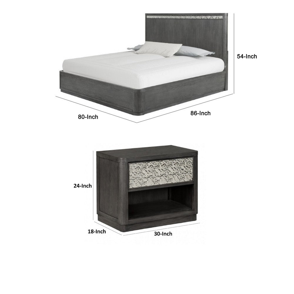 3pc King Bedroom Set | Ash Gray | Chrome Wood | 2 Nightst&s