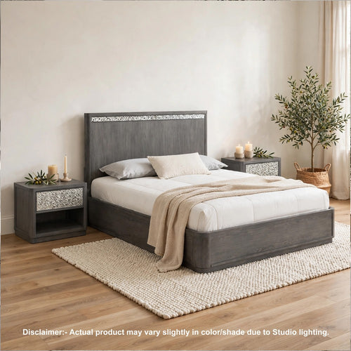 3pc King Bedroom Set | Ash Gray | Chrome Wood | 2 Nightst&s