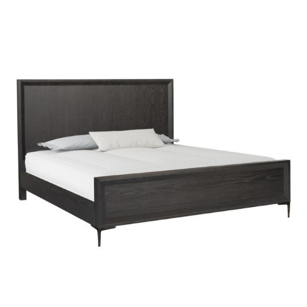 2pc King Bedroom Set, Espresso Brown, Silver, Black Wood, Nightstand