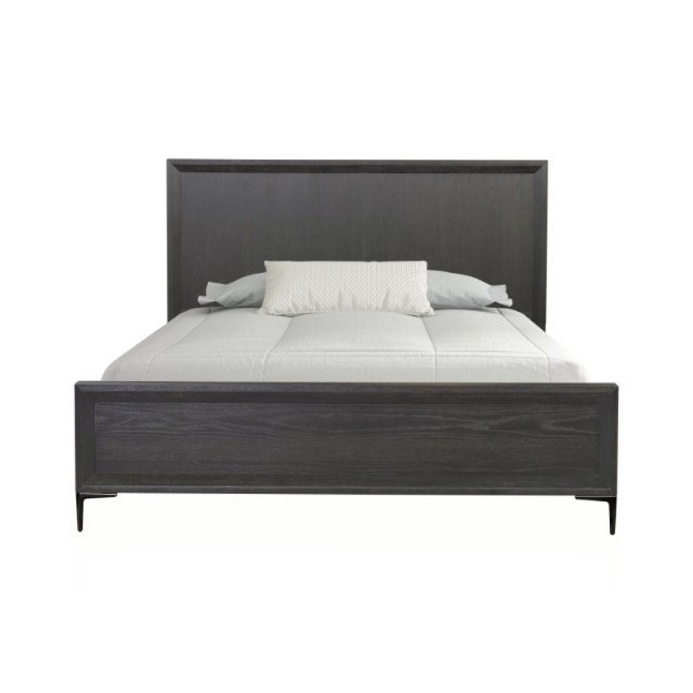 2pc King Bedroom Set, Espresso Brown, Silver, Black Wood, Nightstand