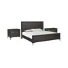 3pc King Bedroom Set, Espresso Brown, Silver, Black Wood, 2 Nightstands