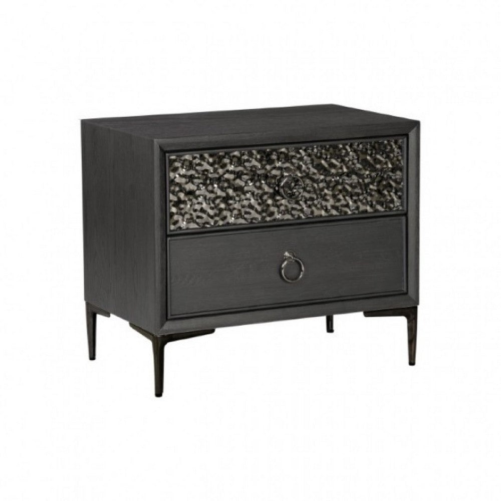 3pc King Bedroom Set, Espresso Brown, Silver, Black Wood, 2 Nightstands
