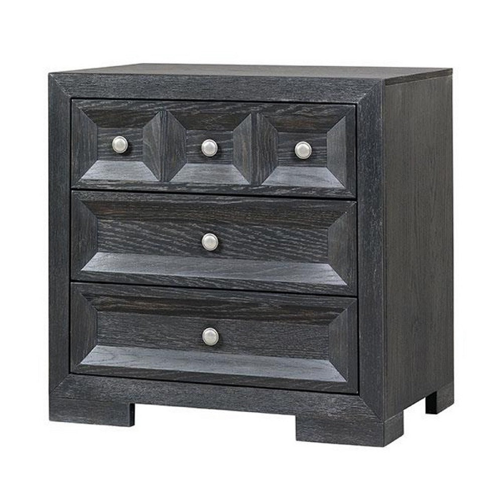 3pc King Bedroom Set | Weathered Black Wood | 2 Nightst&s