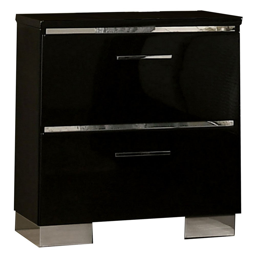 3pc King Bedroom Set, Black, Chrome Wood, 2 Nightstands