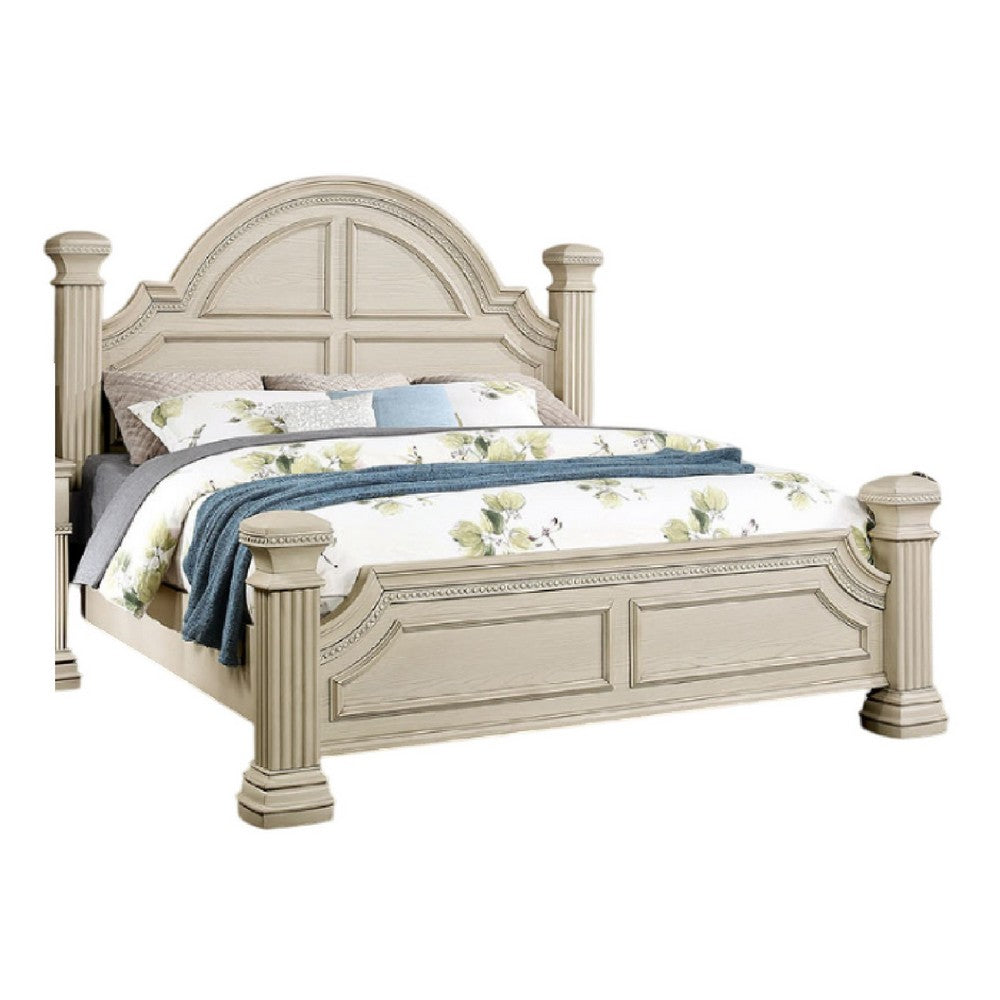 3pc King Bedroom Set, Antique White Wood, 2 Nightstands
