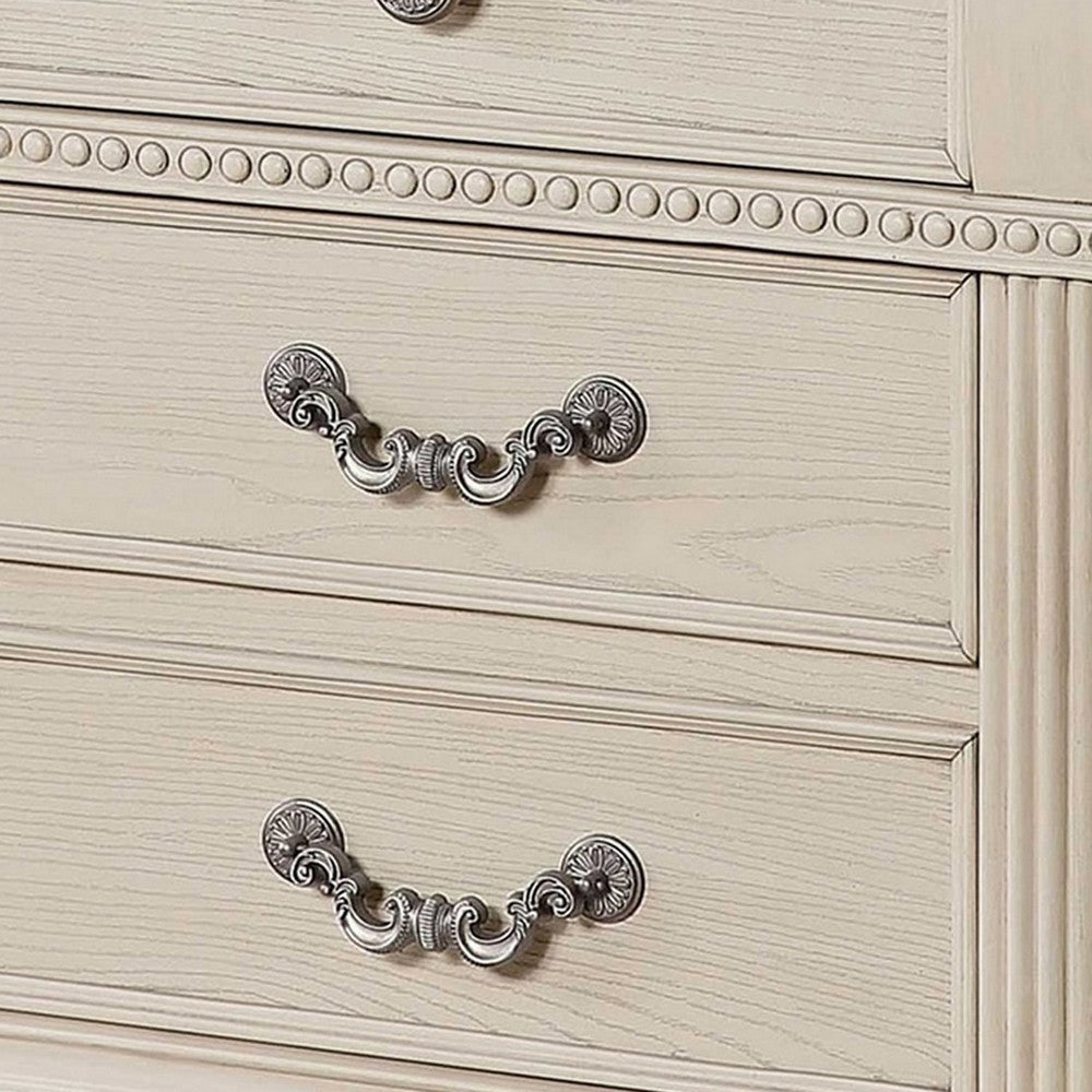 3pc King Bedroom Set, Antique White Wood, 2 Nightstands