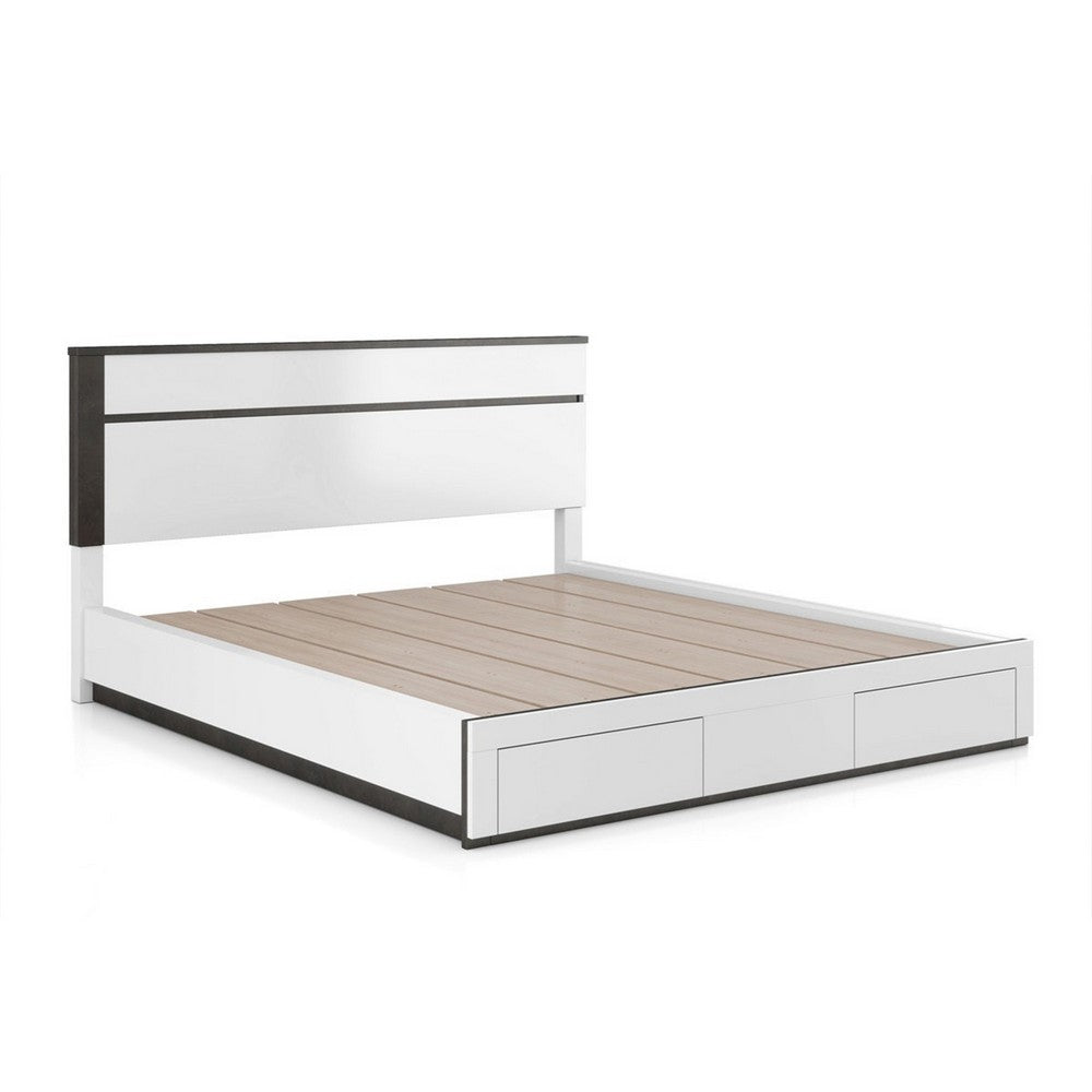 2pc King Bedroom Set, White, Metallic Gray Wood, Nightstand