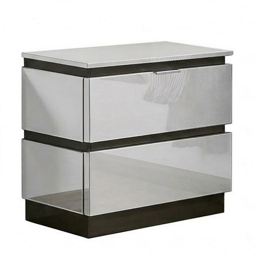 2pc King Bedroom Set, White, Metallic Gray Wood, Nightstand