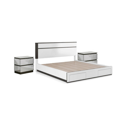3pc King Bedroom Set, White, Metallic Gray Wood, 2 Nightstands