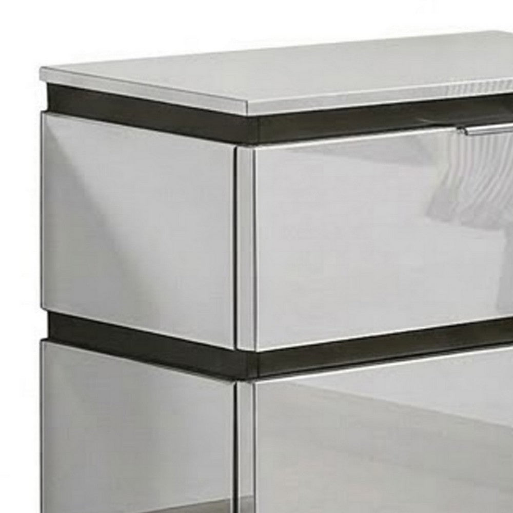 3pc King Bedroom Set, White, Metallic Gray Wood, 2 Nightstands