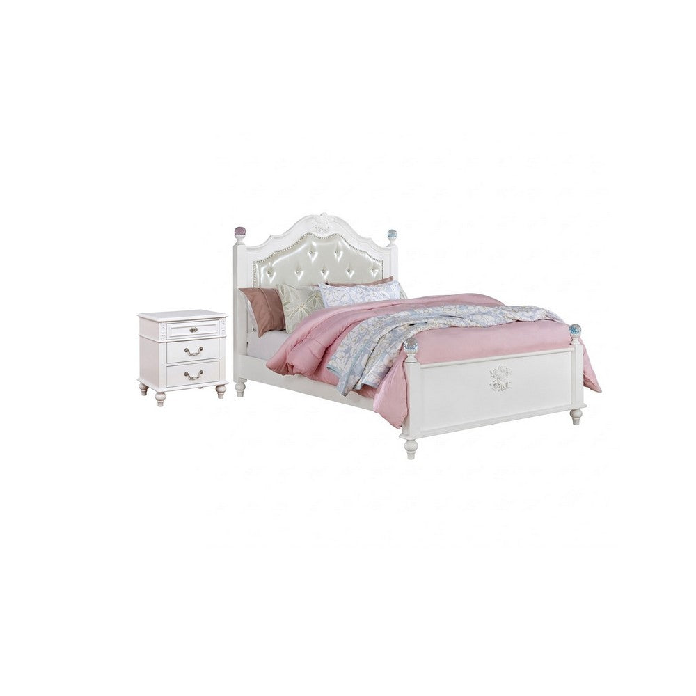 2pc Full Bedroom Set, White Wood, Nightstand